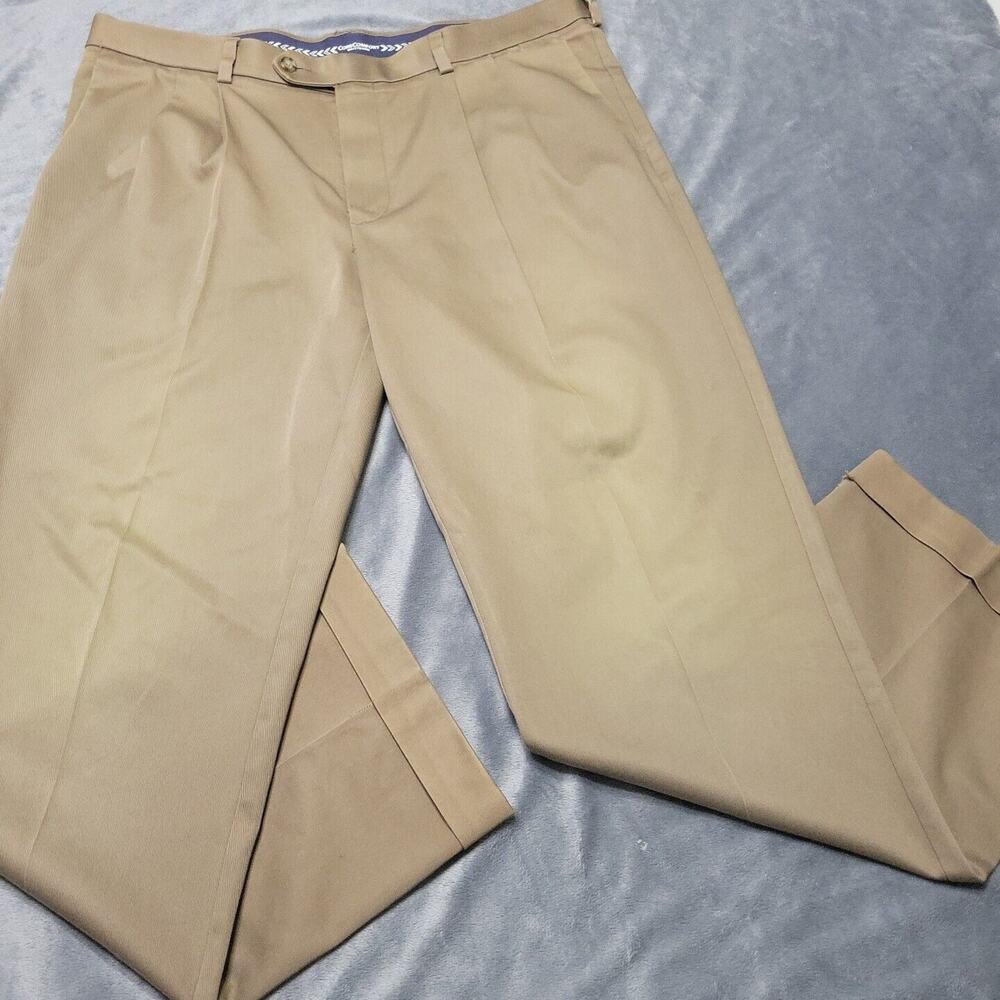Roundtree Yorke TravelSMART Dress Pants Mens 38x32 Brown Beige Pockets Easy Care